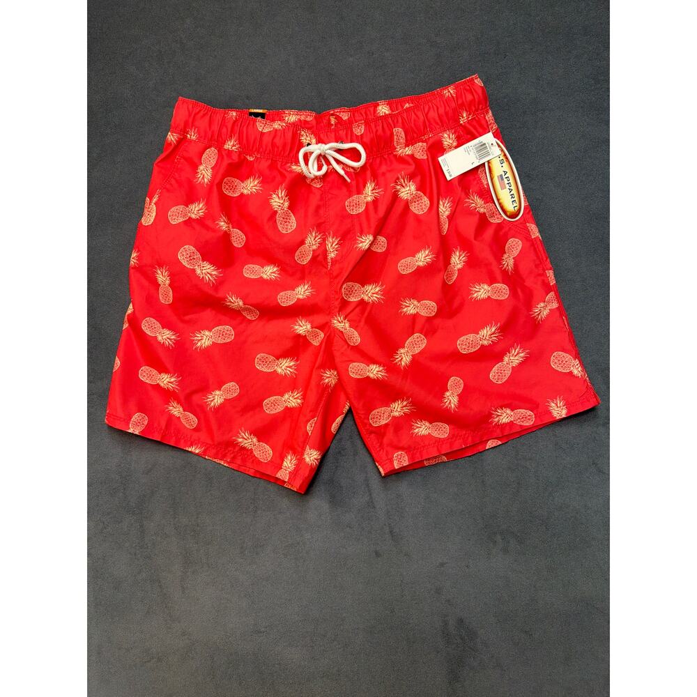 NWT US Apparel Swim Trunks Men’s LG Drawstring Coral Pineapple Pattern